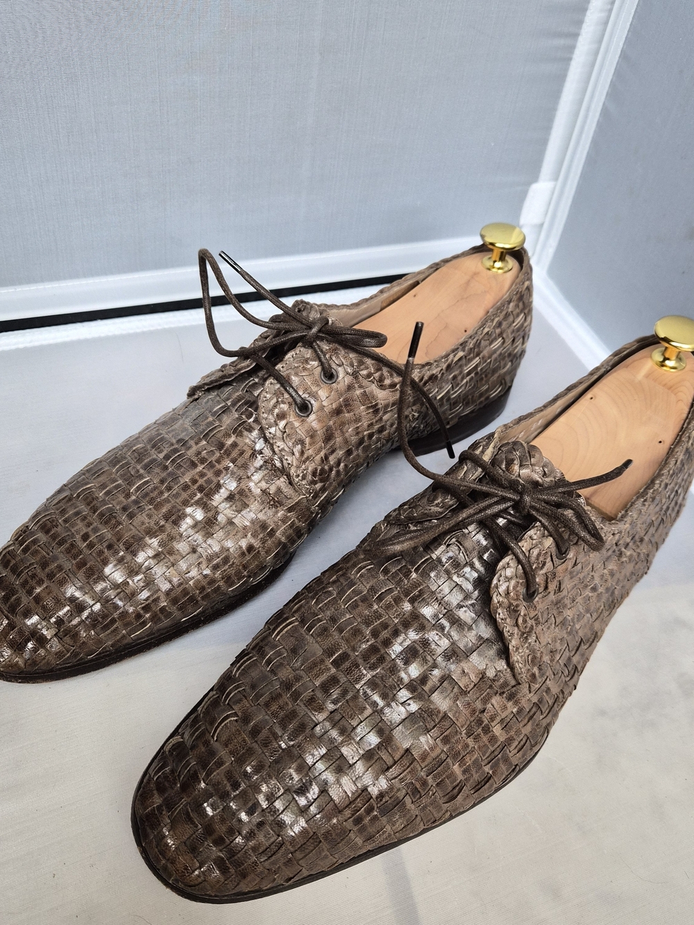 Vintage Santoni Woven Leather Derby Shoes Italian 10 F (Fits US Men's 11)